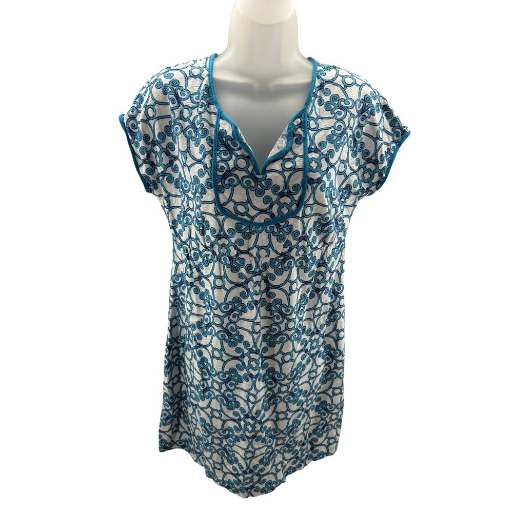 Tommy Bahama Womens Blue White Cotton Shift Dress Cover Up Small